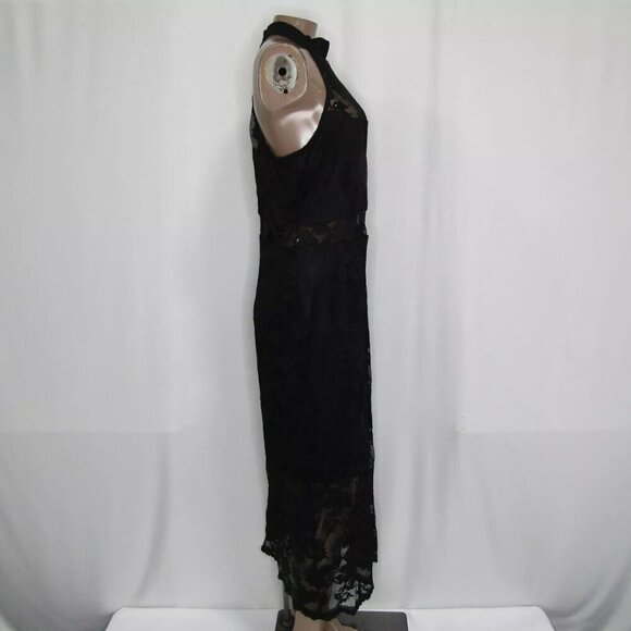 NEW BEBE Women's Midi Dress Black Marseille Lace Mock Neck Illusion Size L - Picture 5 of 10